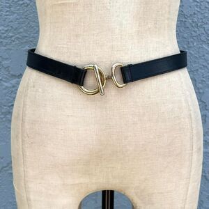 Chico's Black Leather Belt Gold buckle chic
